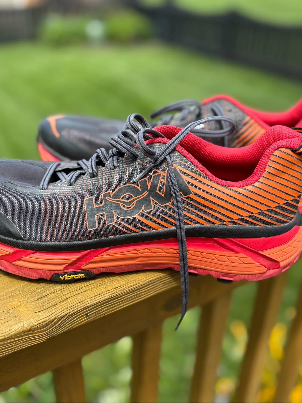 Hoka Men's/Unisex Gray Running Shoes With Orange & Red Accents